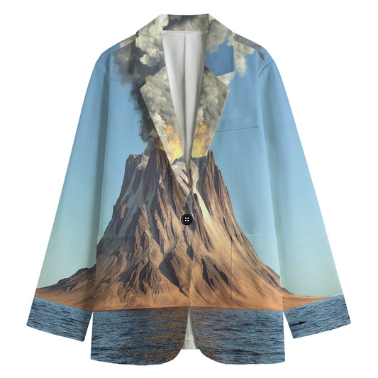 Volcanic Mountain Print Women's Cotton Blazer