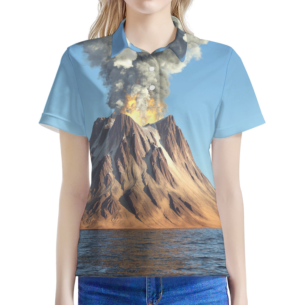Volcanic Mountain Print Women's Polo Shirt