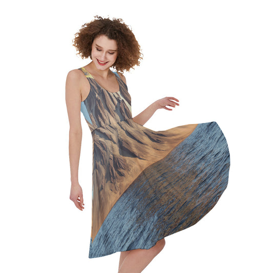 Volcanic Mountain Print Women's Sleeveless Dress