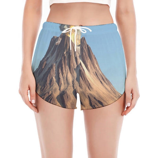Volcanic Mountain Print Women's Split Running Shorts