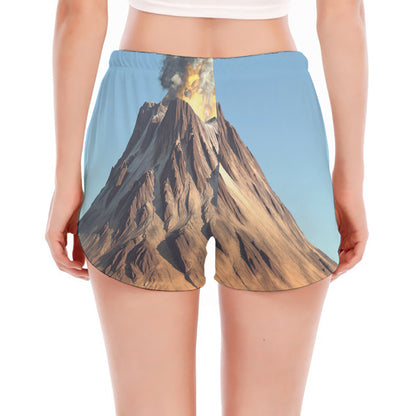 Volcanic Mountain Print Women's Split Running Shorts