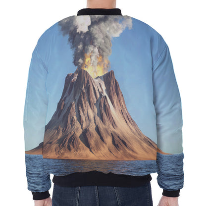 Volcanic Mountain Print Zip Sleeve Bomber Jacket