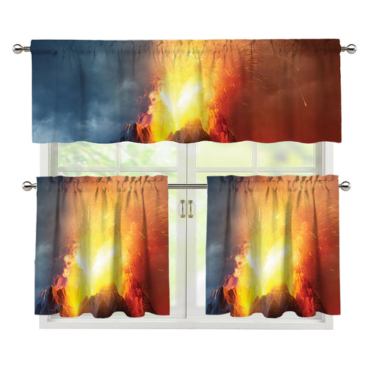Volcano Eruption Print 3 Piece Kitchen Curtains
