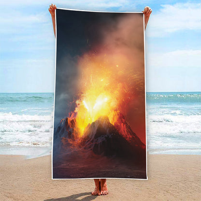 Volcano Eruption Print Beach Towel