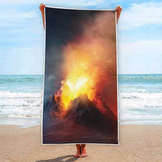Volcano Eruption Print Beach Towel