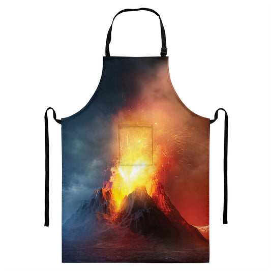 Volcano Eruption Print Bib Apron With Pocket