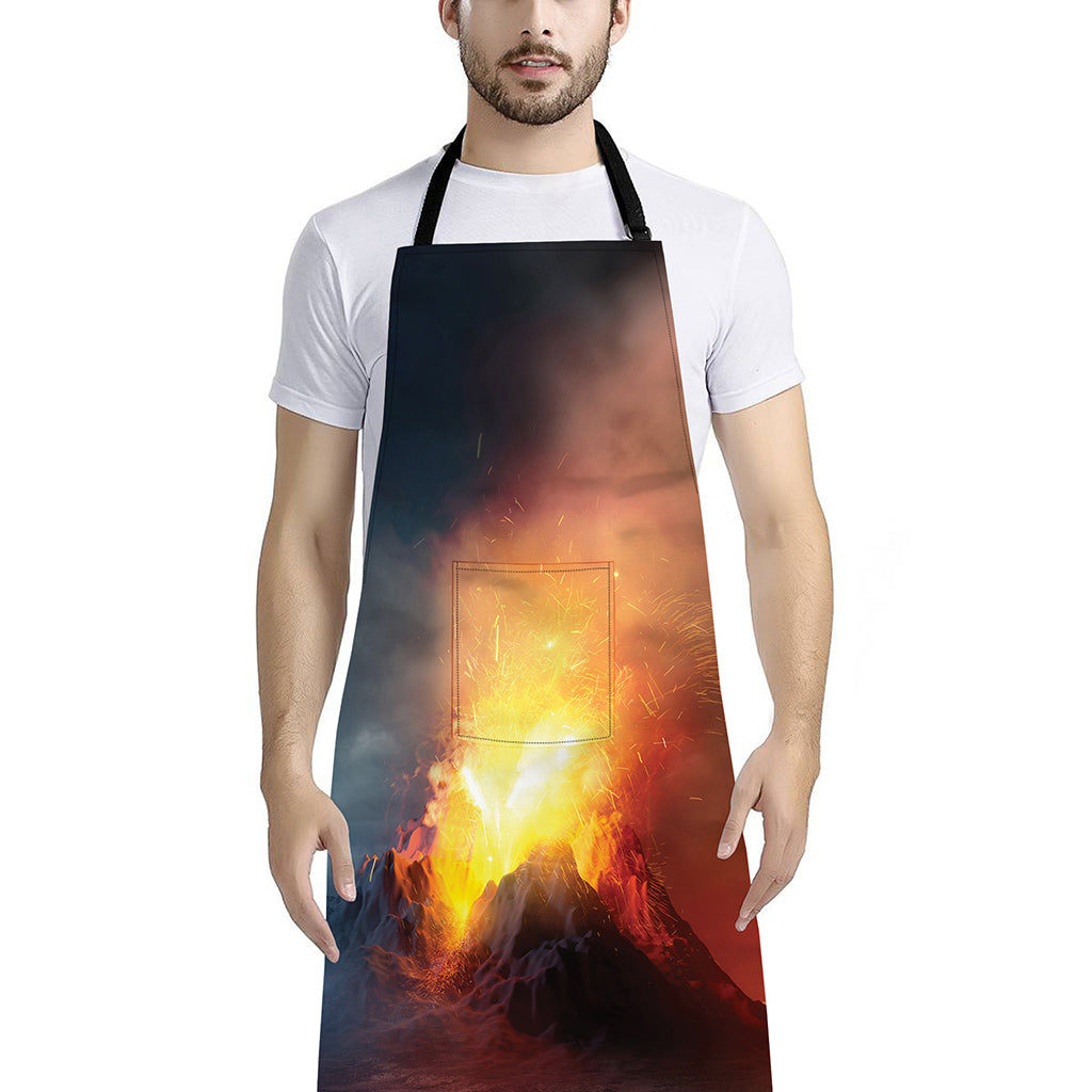 Volcano Eruption Print Bib Apron With Pocket