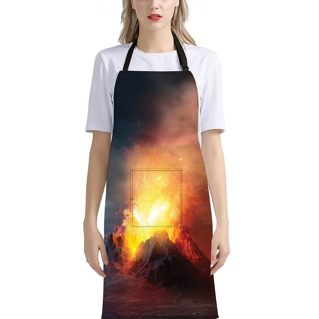 Volcano Eruption Print Bib Apron With Pocket