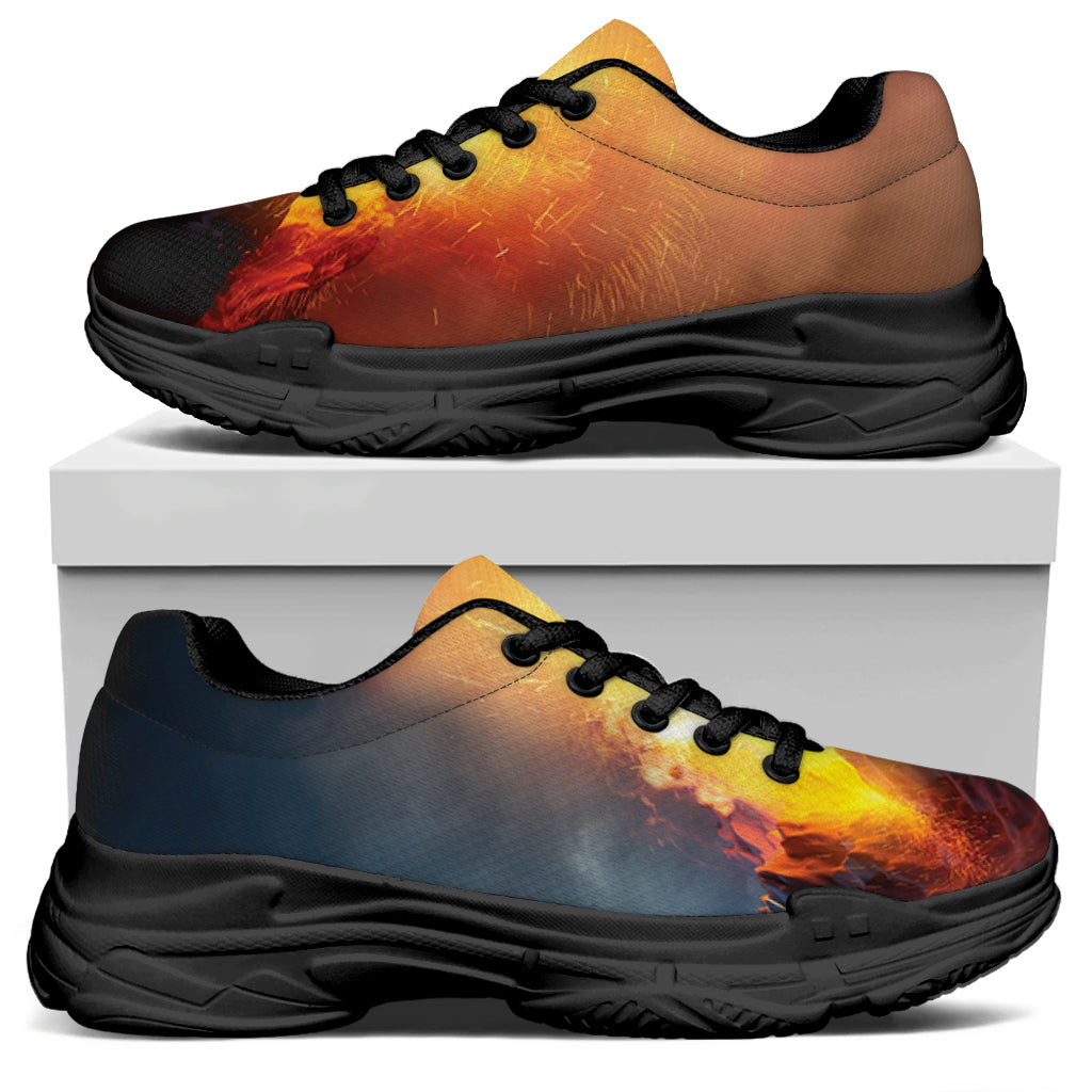 Volcano Eruption Print Black Chunky Shoes