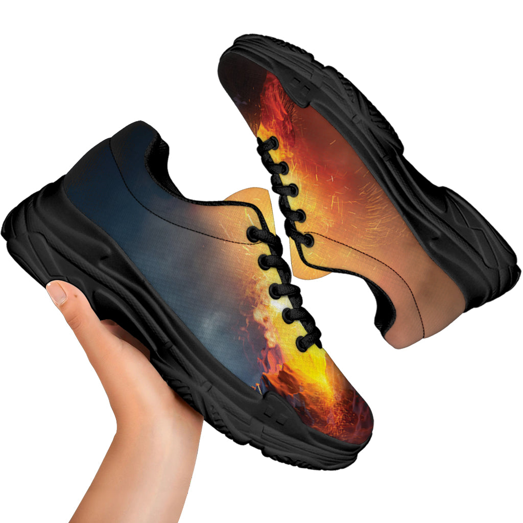 Volcano Eruption Print Black Chunky Shoes