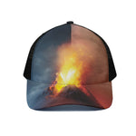 Volcano Eruption Print Black Mesh Trucker Cap