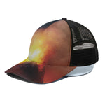 Volcano Eruption Print Black Mesh Trucker Cap