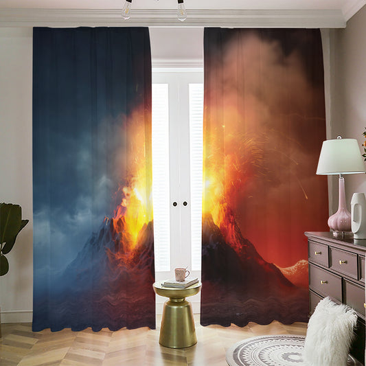 Volcano Eruption Print Blackout Pencil Pleat Curtains