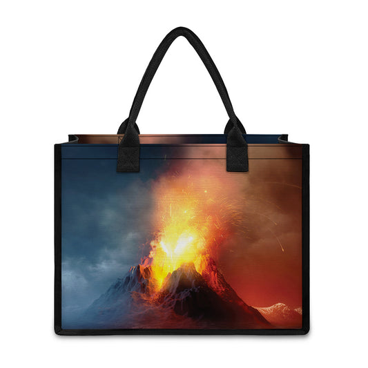 Volcano Eruption Print Canvas Tote Bag