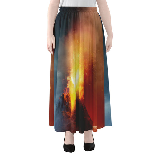 Volcano Eruption Print Chiffon Maxi Skirt