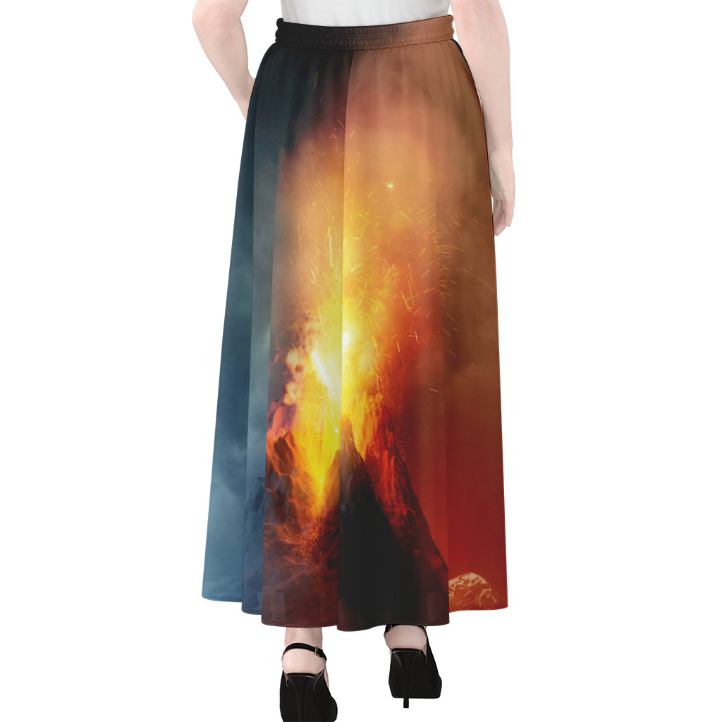 Volcano Eruption Print Chiffon Maxi Skirt