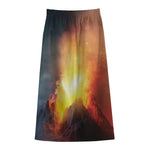 Volcano Eruption Print Cotton Front Slit Maxi Skirt