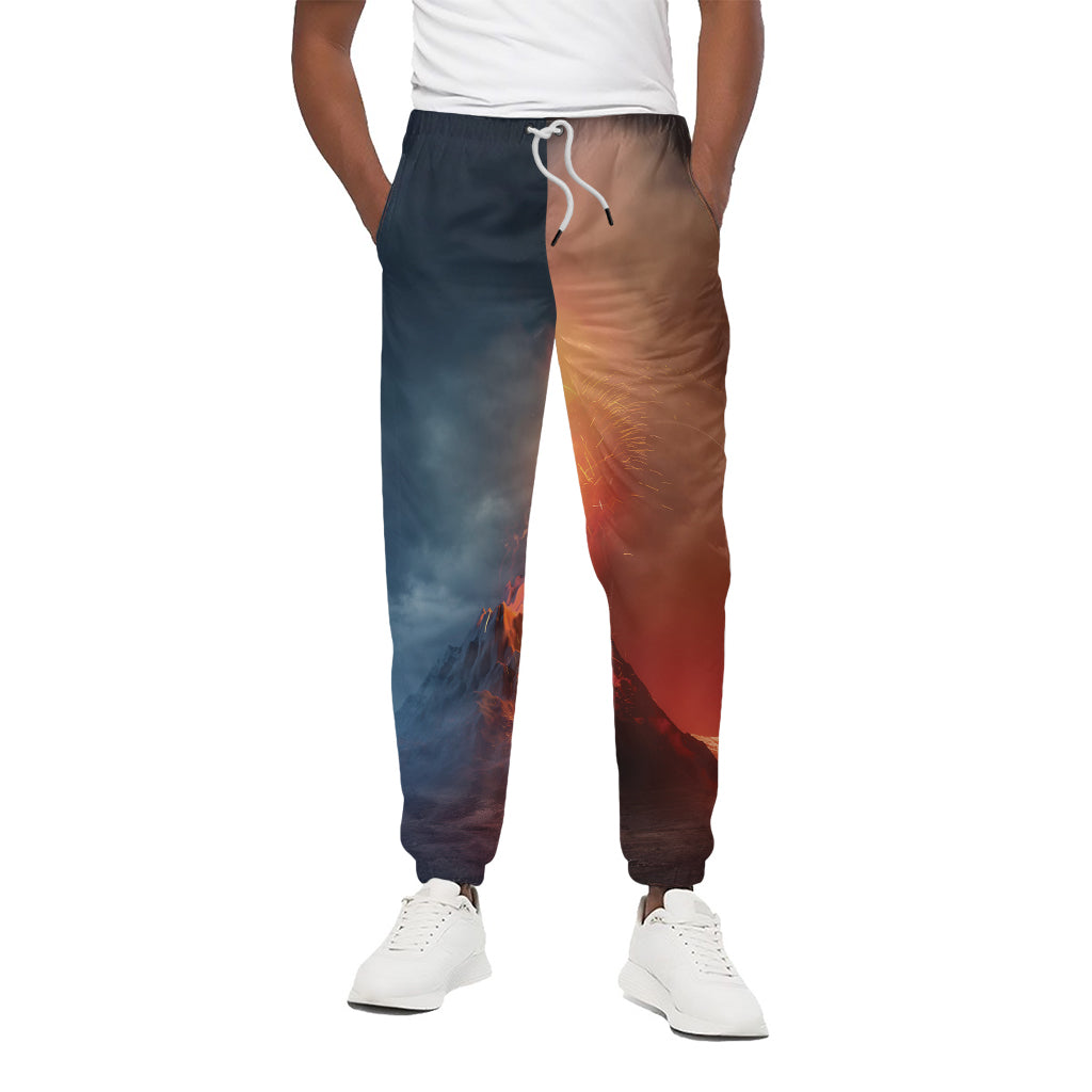 Volcano Eruption Print Cotton Pants