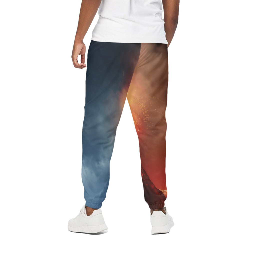 Volcano Eruption Print Cotton Pants
