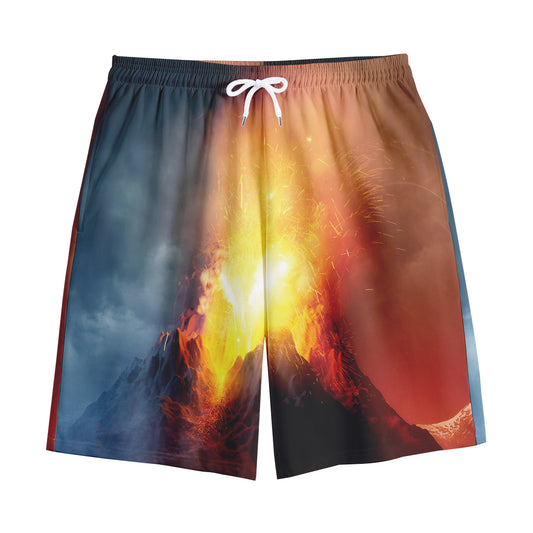 Volcano Eruption Print Cotton Shorts