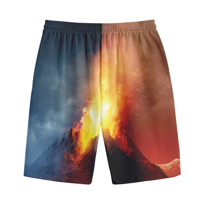 Volcano Eruption Print Cotton Shorts