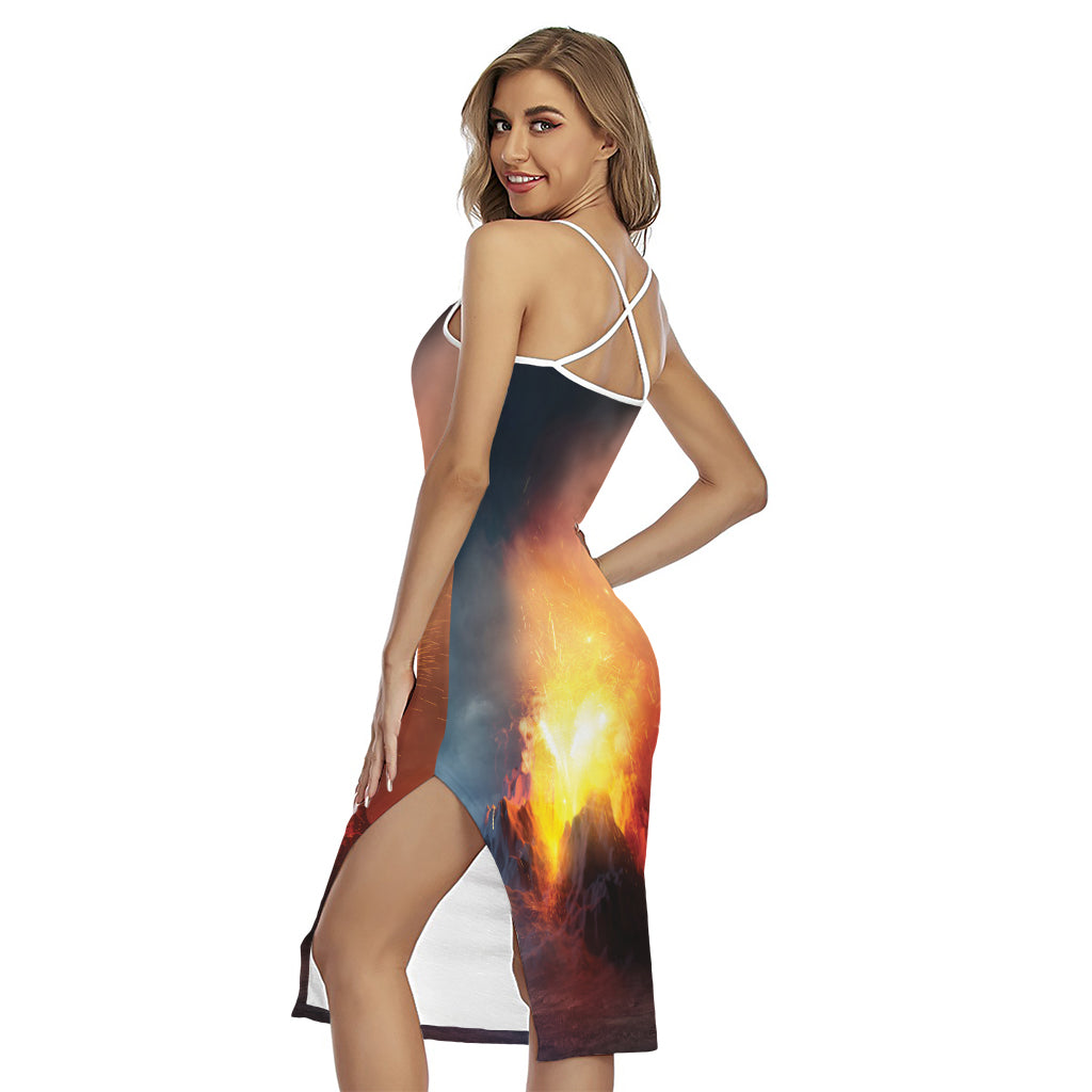 Volcano Eruption Print Cross Back Cami Dress