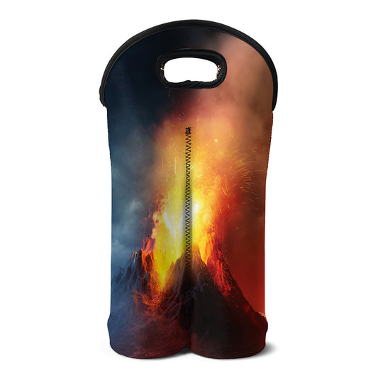 Volcano Eruption Print Double Neoprene Wine Tote