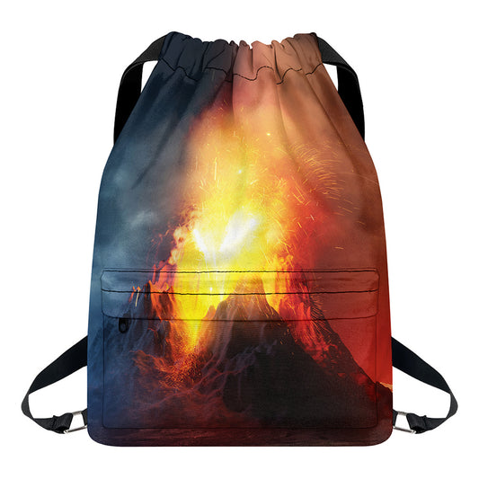 Volcano Eruption Print Drawstring Backpack
