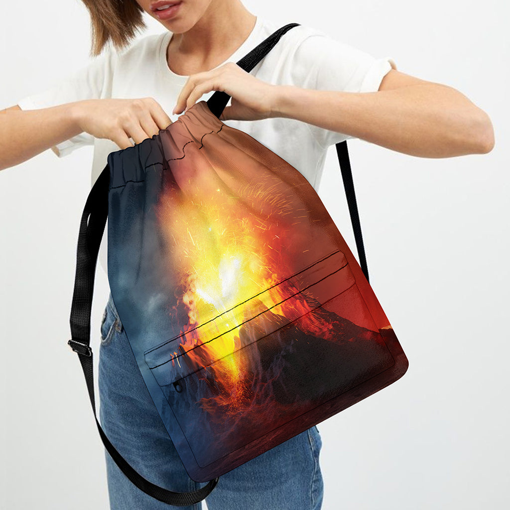 Volcano Eruption Print Drawstring Backpack