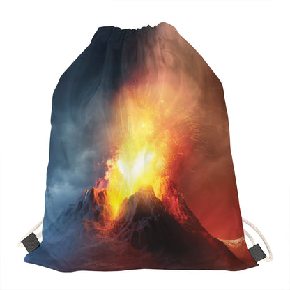 Volcano Eruption Print Drawstring Bag