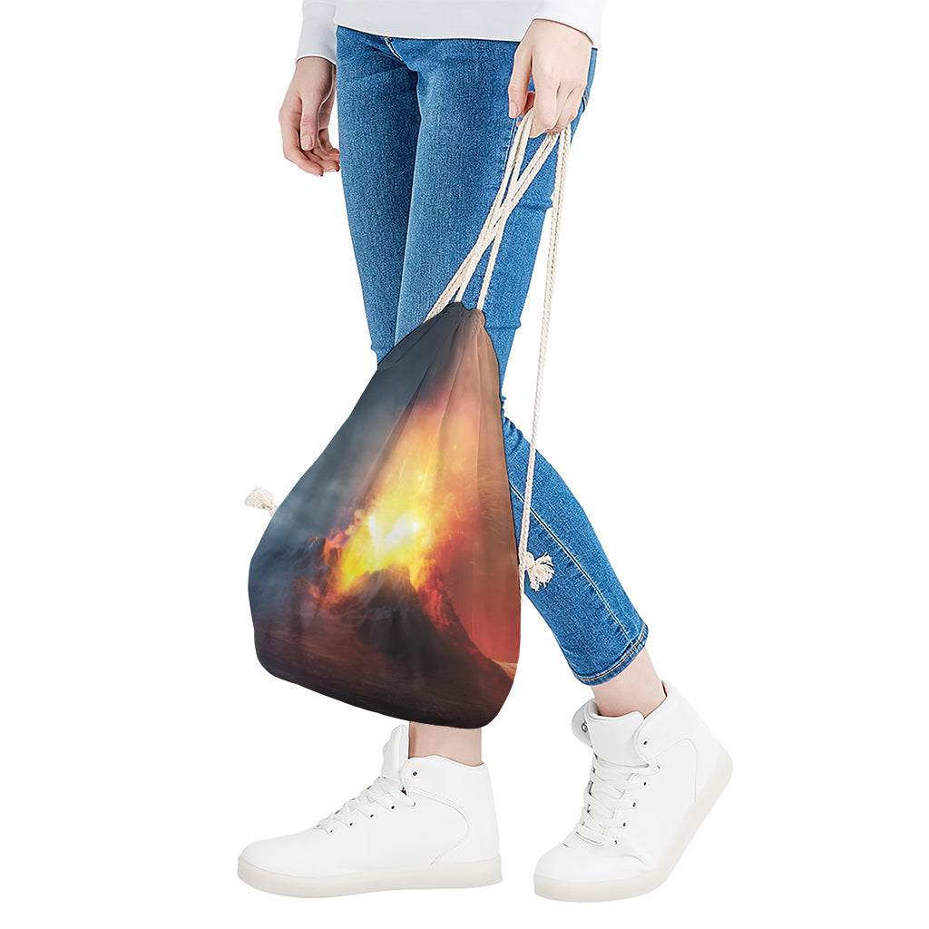 Volcano Eruption Print Drawstring Bag