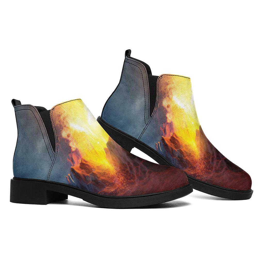 Volcano Eruption Print Flat Ankle Boots