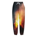 Volcano Eruption Print Fleece Lined Knit Pants
