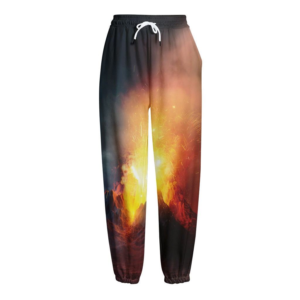 Volcano Eruption Print Fleece Lined Knit Pants