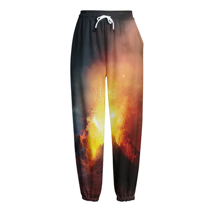 Volcano Eruption Print Fleece Lined Knit Pants