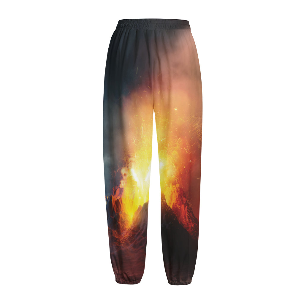 Volcano Eruption Print Fleece Lined Knit Pants