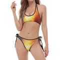 Volcano Eruption Print Halter Scoop Tie Side Bikini