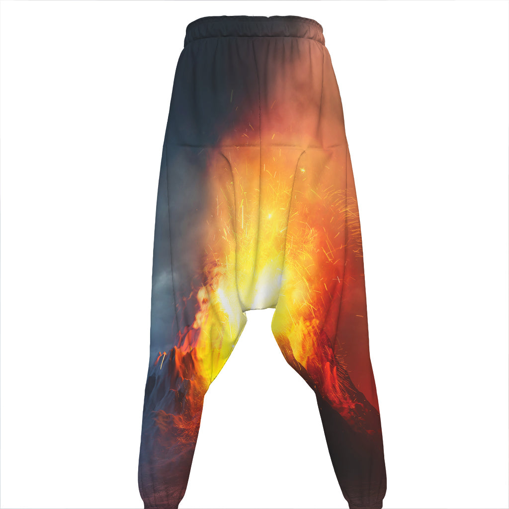 Volcano Eruption Print Hammer Pants