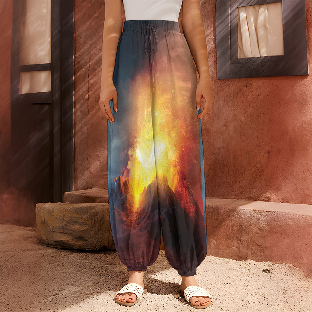 Volcano Eruption Print Harem Pants