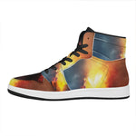 Volcano Eruption Print High Top Leather Sneakers