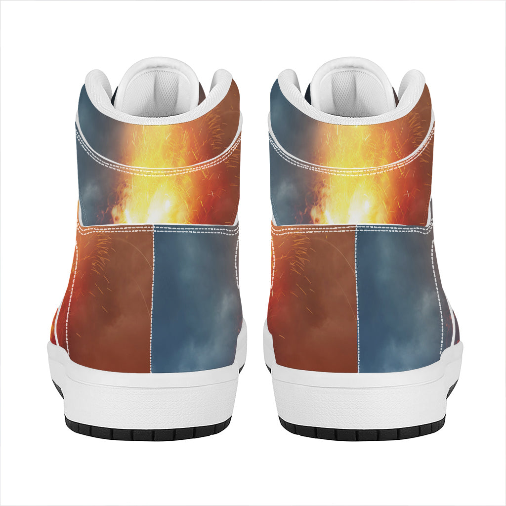Volcano Eruption Print High Top Leather Sneakers