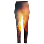 Volcano Eruption Print High-Waisted Pocket Leggings