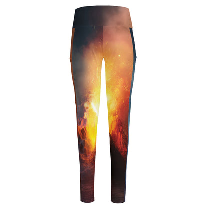 Volcano Eruption Print High-Waisted Pocket Leggings