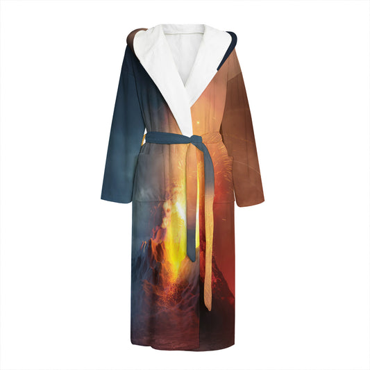Volcano Eruption Print Hooded Bathrobe