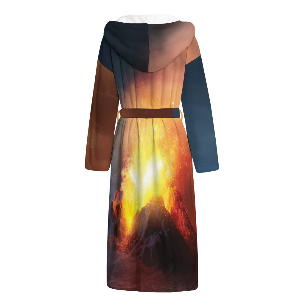 Volcano Eruption Print Hooded Bathrobe