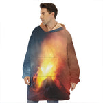 Volcano Eruption Print Hoodie Blanket