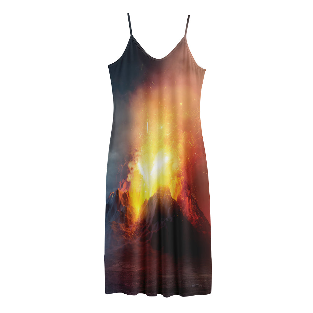 Volcano Eruption Print Jersey Midi Cami Dress