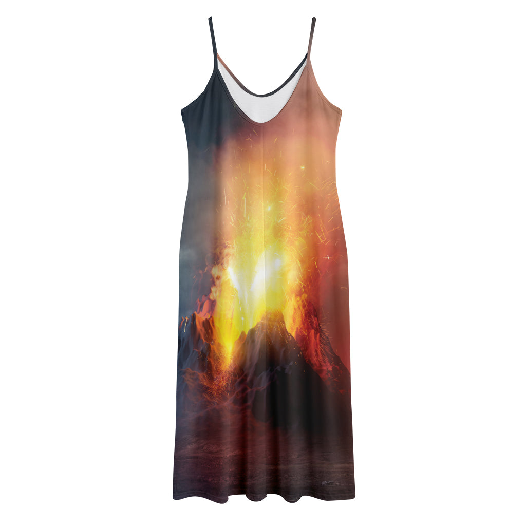Volcano Eruption Print Jersey Midi Cami Dress