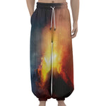 Volcano Eruption Print Lantern Pants