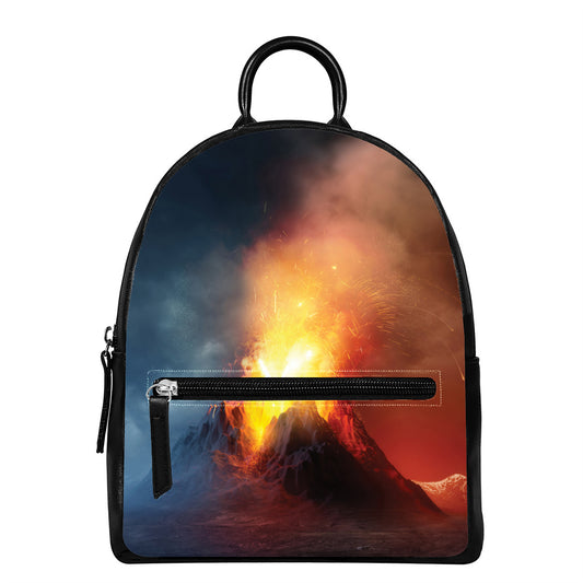 Volcano Eruption Print Leather Backpack
